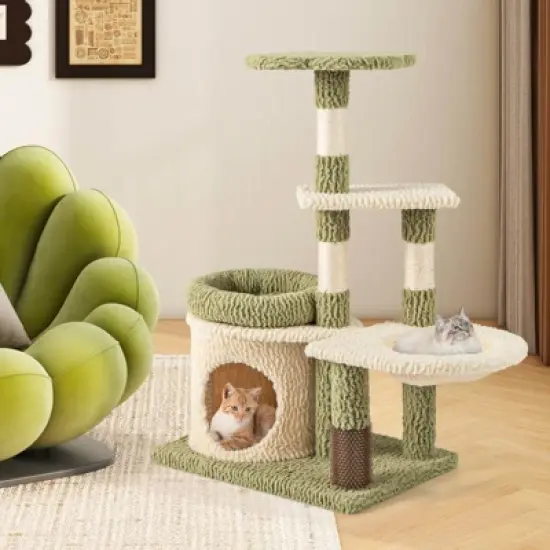 Costway Cute Cat Tree Multi-Level Aesthetic Kitten Tower w/ Condo Indoor Cat Climbing Furniture Activity Center image {2}