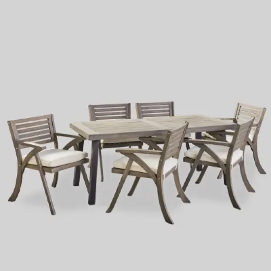 Della-Hermosa 7pc Acacia Wood Dining Set - Gray - Christopher Knight Home image {1}