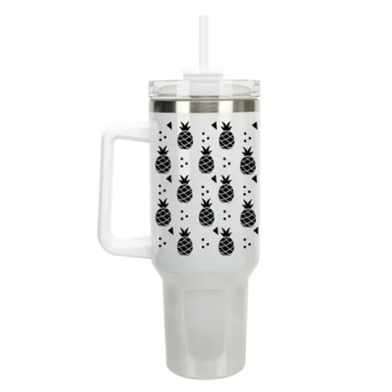 100 North Pineapple Fruit Happy Summer Vibes 40 oz. Stainless Steel, Large Water Bottle Coffee Mug, Spill & Leak Resistant, Thermal Travel Tumbler image {1}