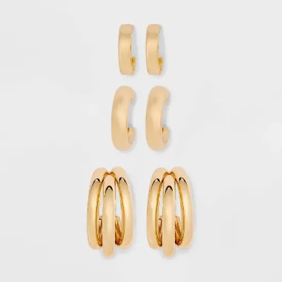 Smooth Hoop Earring Set 3pc - A New Day&trade; Gold: Nickel-Free Metal, Post Closure image {2}