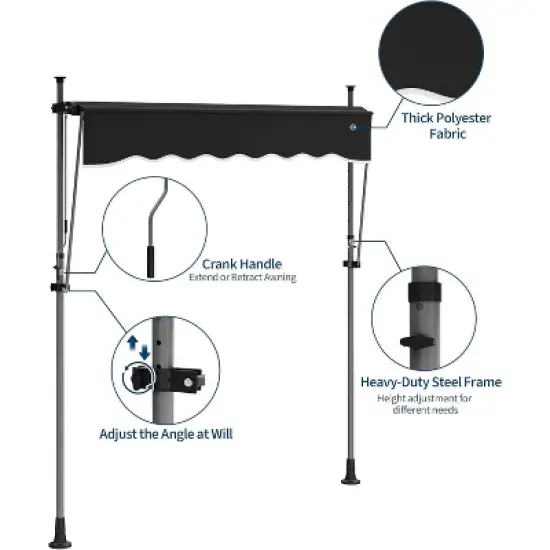 118&rsquo;&rsquo;x67&rsquo;&rsquo; Manual Retractable Awning, Freestanding Patio Awning with Crank Handle image {1}