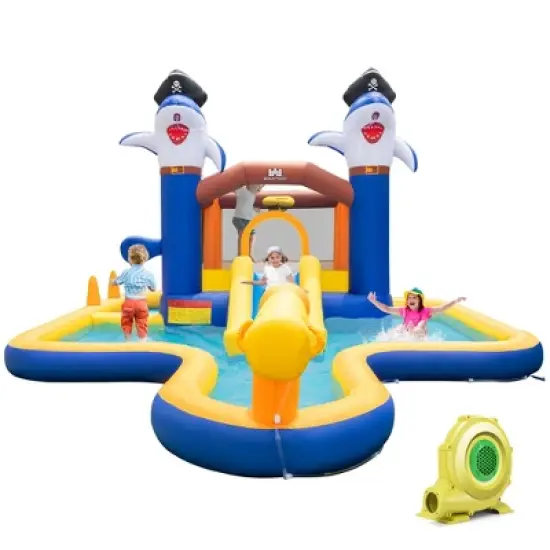 Costway Inflatable Water Slide Park Bounce House Splash Pool Water Cannon with 735W Blower image {9}