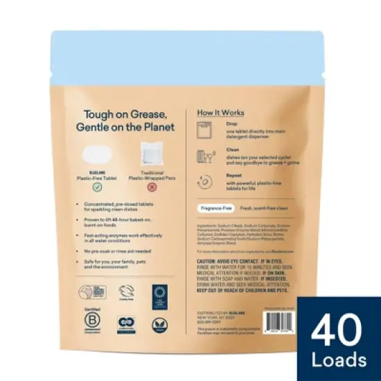 Blueland Fragrance Free Dishwasher Detergent Tablets - 40ct image {1}