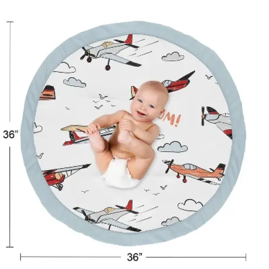 Sweet Jojo Designs Boy Baby Tummy Time Playmat Airplane Red Blue and White image {3}