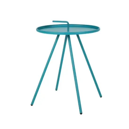GDFStudio Margaretta Outdoor Steel Side Table with Handle, Teal image {4}