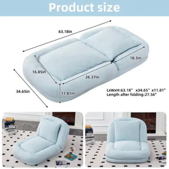 Folding Sofa Chair with 5 Adjustable Positions Plush Floor Lounge Chair for Gaming, Meditation, and Relaxation image {7}