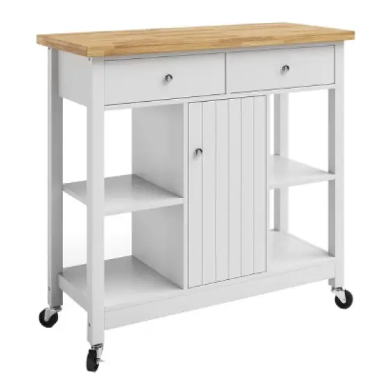 Kitchen Island with Drawers &ndash; Rolling Cart with Locking Casters &ndash; Use as Coffee Bar, Microwave Stand, or Shelves for Storage by Lavish Home (White) image {7}