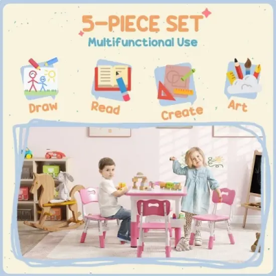 Yinvani Pink 5 Piece Toddler Table with 4 Chairs Set image {3}