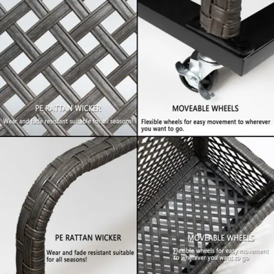 Outdoor Wicker Pool Float Storage, Rolling PE Rattan Caddy with Wheels, Poolside Organizer for Cushions, Noodles, Life Vests and Toys image {6}