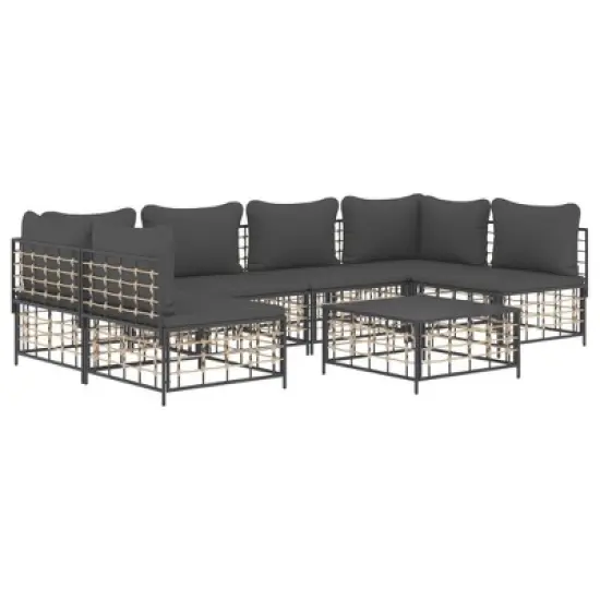 vidaXL Anthracite Poly Rattan Modular Lounge Set - 7 Piece Outdoor Patio Furniture with Cushions and Coffee Table image {2}