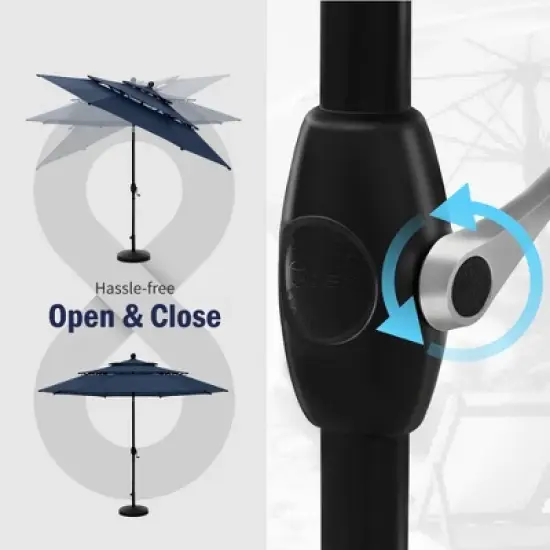 Captiva Designs 6pc Patio Square Table with Steel Frame & Stackable Fixed Chairs & 10ft 3 Tier Auto-tilt Umbrella image {12}