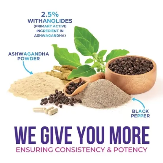 Ashwagandha 2,100 mg Extra Strength Stress & Mood Support with Black Pepper - 60 Count;120 Count image {5}