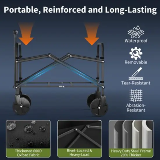 Garden Trolley, Foldable Wagon, Foldable Utility Cart Handcart -240LBS Capacity with Adjustable Handle Trolley for Camping Sports Shopping image {5}