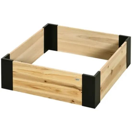 Outsunny Wooden Raised Garden Bed Flower Box with Metal Bracket, Installed by Hand, Outdoor Planter Box, 31.5 x 31.5in Square, Natural image {3}