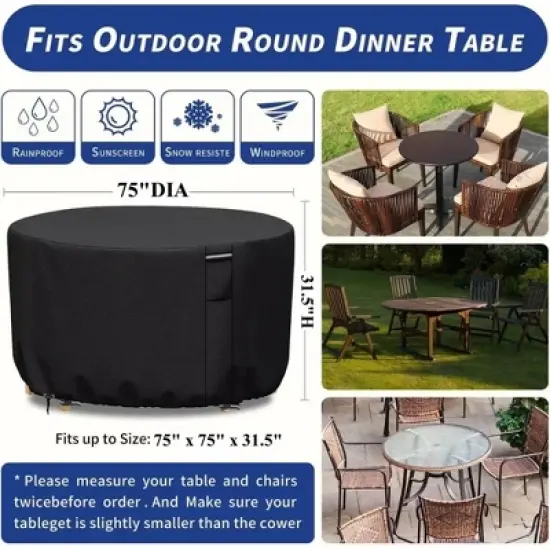 Akefit Round Patio Table Cover Waterproof Outdoor Furniture Protector with Vents and White Trim Black image {1}
