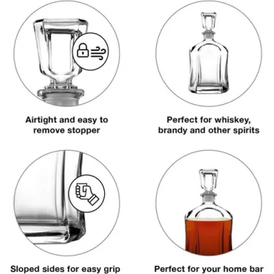 Bormioli Rocco Capitol Decanter - Vintage Geometric Design with Airtight Stopper - 23.75 Oz. Squared Glass Bottle with Sloped Grip - Dishwasher Safe image {3}