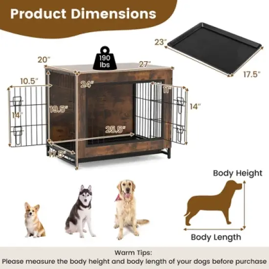 Tangkula Industrial Dog Crate Furniture Heavy-duty Kennel Cage w/ 3 Chew-proof Walls Small image {8}