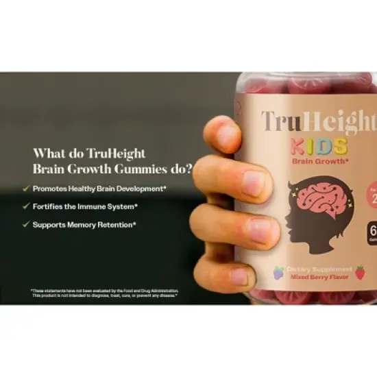 TruHeight Kids Brain Growth Gummies (Ages 2+) All Natural Kids & Toddler Vitamins - Omega-3, DHA Multivitamin - Brain & Memory Supplements image {7}