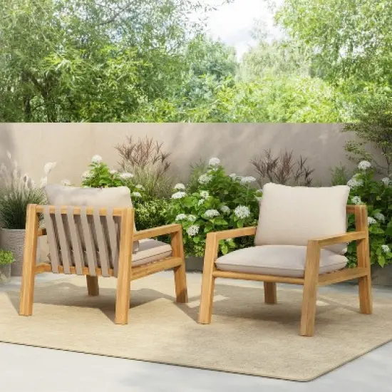 Christopher Knight Home Ihab Patio Rope Weave Acacia Wood Club Chair with Water-Resistant Cushion, Brown/Beige image {9}