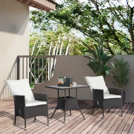 Outsunny 3 Pieces Patio PE Rattan Sofa Set, Outdoor Recliner Chairs with Wood Grain plastic Top Coffee Table Conversation Furniture Set, for Garden, Backyard, Deck image {2}