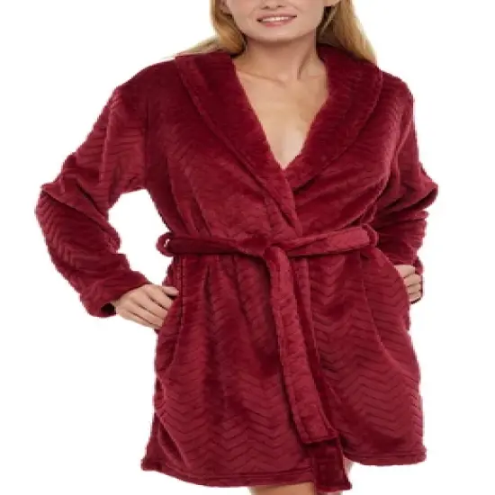 Women's Warm Soft Plush Fleece Bathrobe, Knee Length Robe, Chevrons image {7}