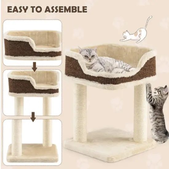 Tangkula Cat Tree Multi-Level Cat Tower w/ Scratching Posts & Large Plush Perch image {7}