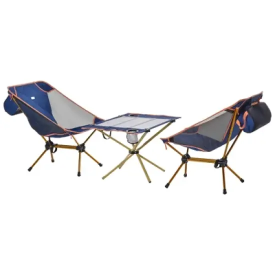 Outsunny Aluminum Frame Camping Padded Chairs Set with Lightweight Folding Table, 2 Cup Holders, Portable Carry Bag for Travel, Camping, Fishing image {3}