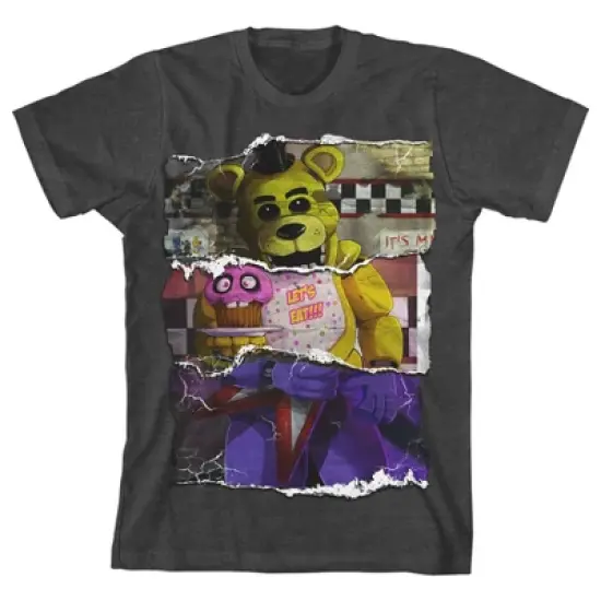Five Nights at Freddy's Animatronic Collage Art Boy's Charcoal Heather T-shirt image {4}