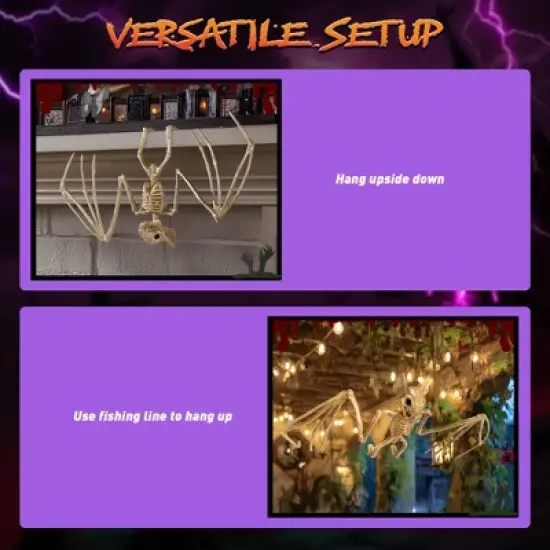 Yescom 4Pcs Bat Skeleton Halloween Decor Plastic Hangable Indoor Outdoor Haunted House Party 2025 image {2}