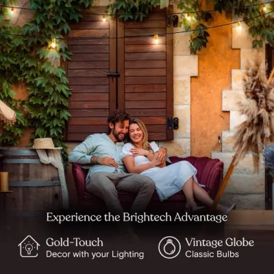 Brightech 12-Bulb LED Glow Antique Brass 1W 26ft 2700K G40 Indoor Outdoor Plug-in Orb and Globe String Lights Clear Bulb Black Wire image {1}
