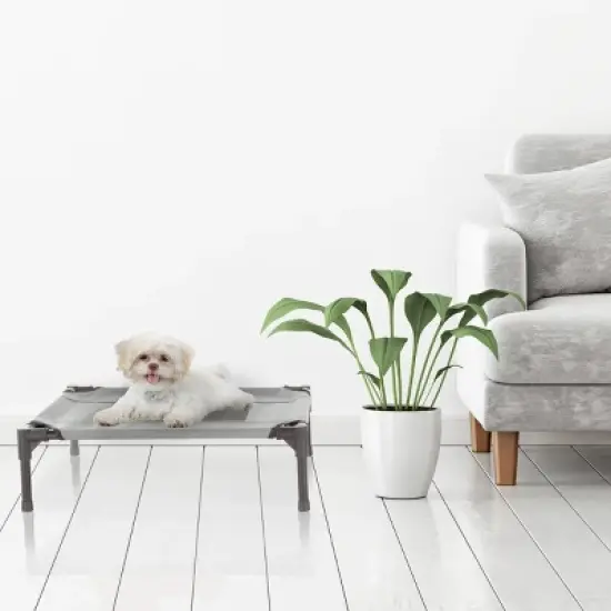 Elevated Dog Bed - 24.5x18.5-Inch Portable Pet Bed with Non-Slip Feet - Indoor/Outdoor Dog Cot or Puppy Bed for Pets up to 25lbs by PETMAKER (Gray) image {3}