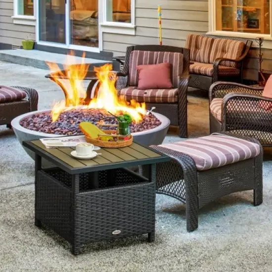 Syemin Patio Side Table, 2-Tier Outdoor Coffee Table, Patio Furniture for Drinks, Dining, Games, Storage, Black, 21.75"*21.75"*18" image {5}