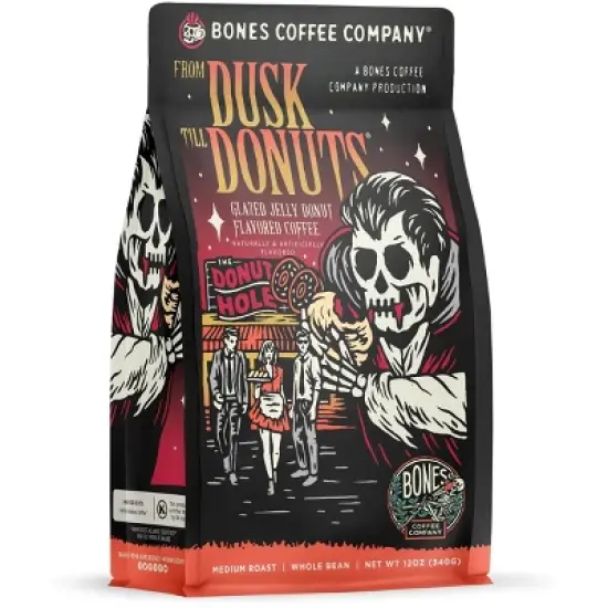 Bones Coffee Company From Dusk Till Donuts Whole Coffee Beans Jelly Donut Flavor 12 oz Medium Roast (Whole Bean) image {3}