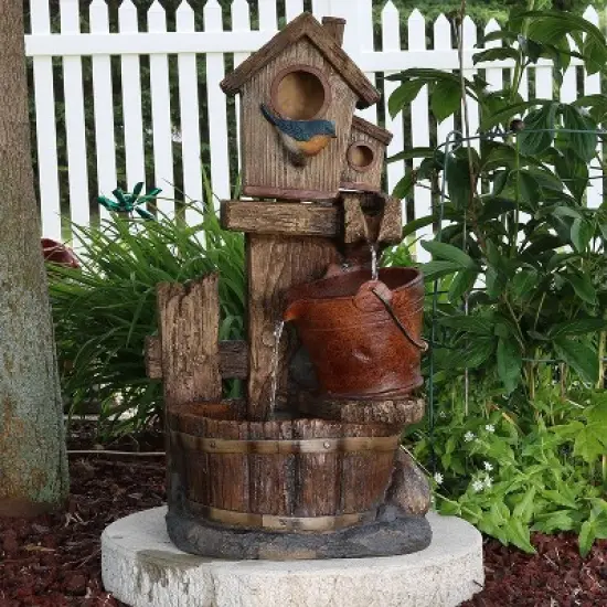 Sunnydaze 26"H Electric Polyresin Bluebird House and Buckets Outdoor Water Fountain image {1}