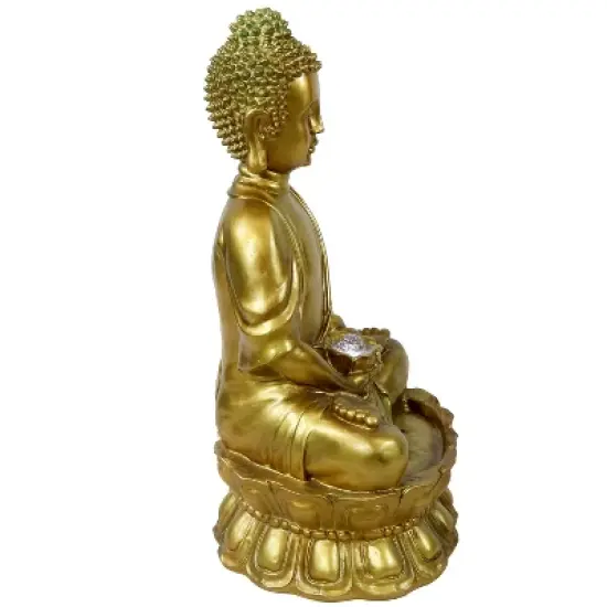 Sunnydaze 36"H Electric Fiberglass Relaxed Buddha Outdoor Water Fountain with LED Light image {7}