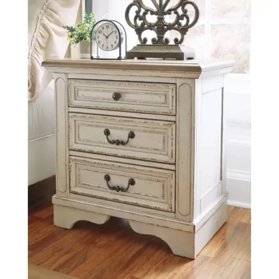 Realyn Three Drawer Nightstand Chipped White - Signature Design by Ashley image {1}