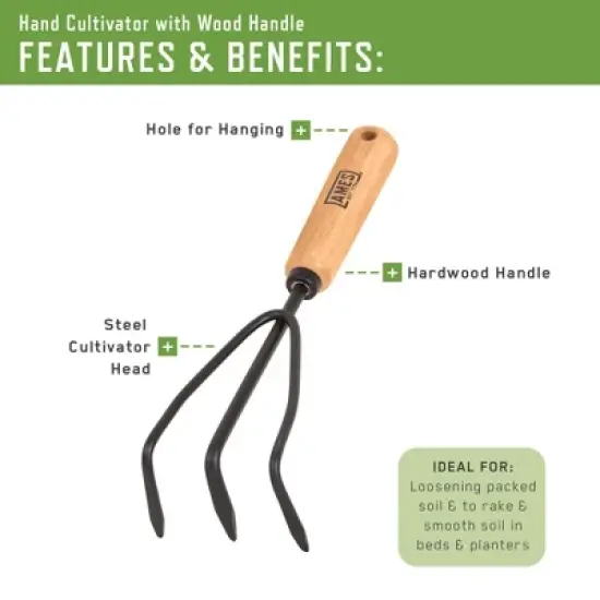 2 Piece Hand Tool Wood Handle Trowel and Cultivator Kit - Ames image {2}