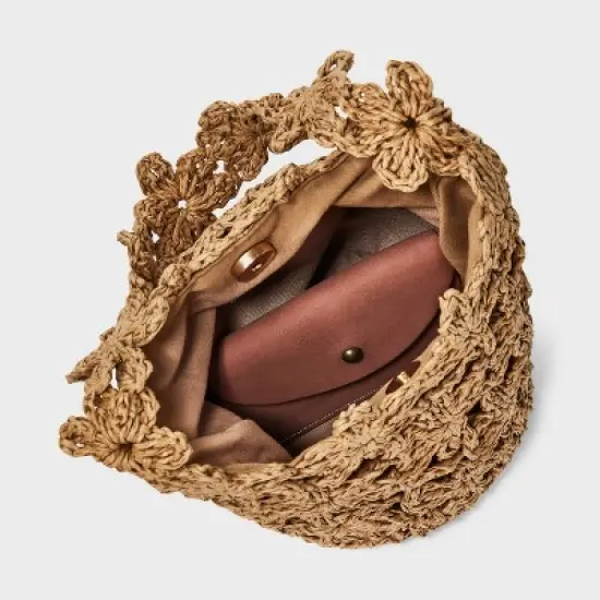 Straw Mini Floral Bucket Bag - A New Day&trade; Beige: Woven Paper Straw, Magnetic Closure, Structured Design image {3}