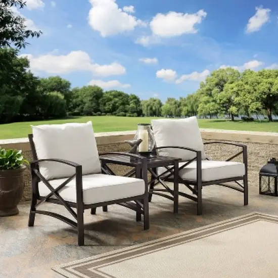 3pc Kaplan Outdoor Seating Set with 2 Chairs & Side Table - Oatmeal - Crosley image {4}