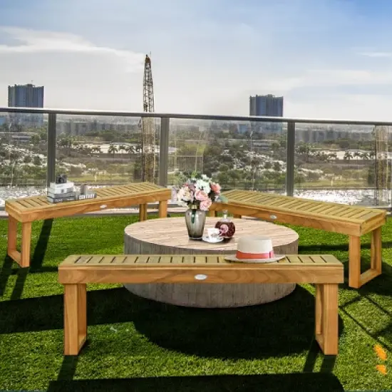 Costway 2Pcs 52'' Outdoor Acacia Wood Dining Bench Chair Seat Slat Garden image {5}