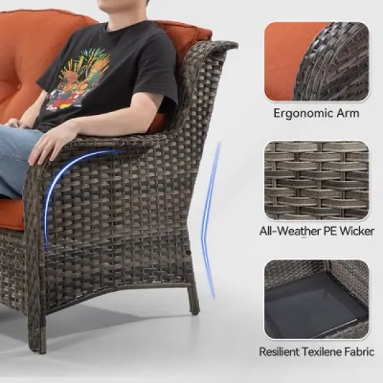 UPTIOT 49'' Polyethylene (PE) Wicker Outdoor Loveseat Orange image {6}