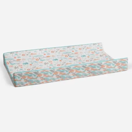 Bacati - Jungle Safari Aqua/Orange Muslin Quilted Changing Pad Cover image {2}