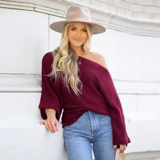 Women's Warm Hugs Rib One-Shoulder Sweaters - Cupshe image {2}