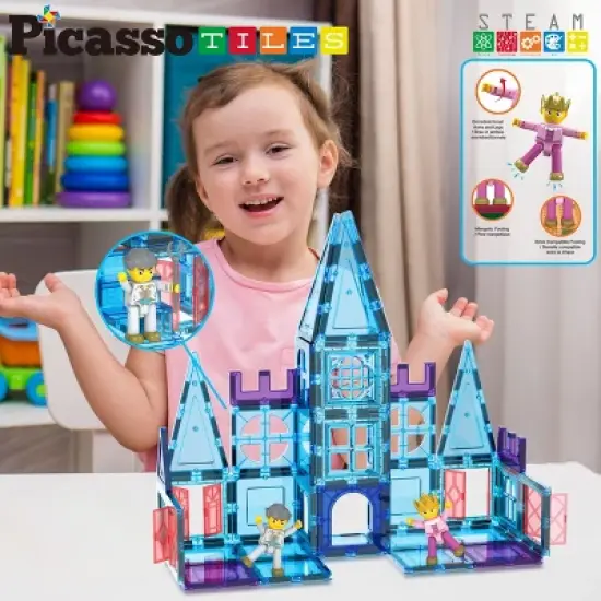 PICASSO-TILES Magnetic Tiles for Kids, 72PCS Ice Castle Theme, Construction STEM Building Blocks Educational Toy image {2}