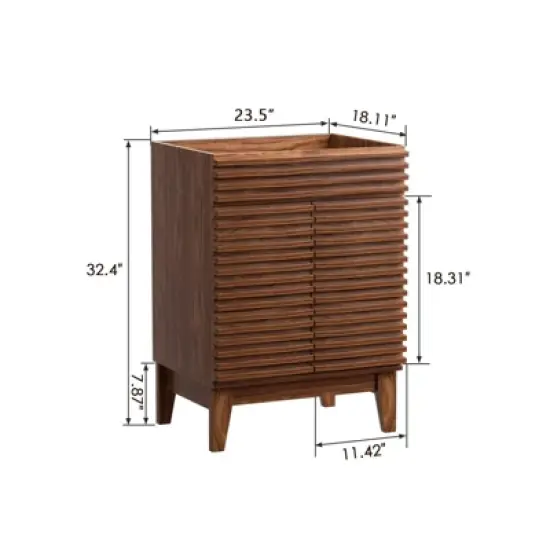 Mid-Century Freestanding Bathroom Cabinet Vanity with Storage, Particleboard Frame with Wood Grain Laminate, Walnut (Sink Basin Not Included) image {6}