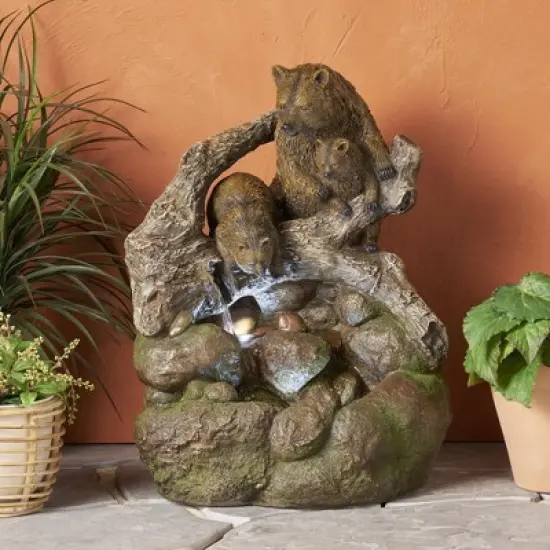 NAYSAYE Fountain Bear Family Two Tier Design with Cascading Water for Garden Patio Outdoor, Brown, 19.5"*15.75"*24.75" image {3}