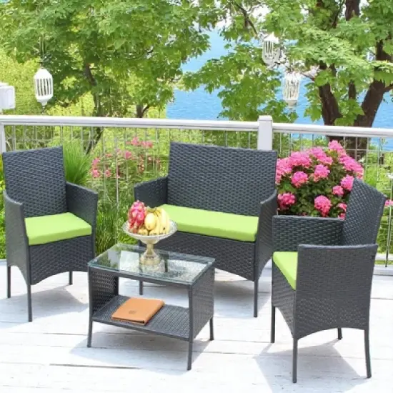Outdoor Wicker Patio Set with Loveseat, Armchairs, and Tea Table - Water-Resistant Cushions & UV Protection image {6}