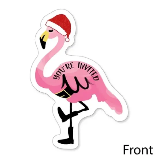 Big Dot of Happiness Flamingle Bells - Shaped Fill-in Invitations - Tropical Christmas Party Invitation Cards with Envelopes - Set of 12 image {1}