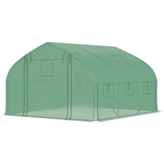 Outsunny Walk-in Tunnel Greenhouse with Zippered Mesh Doors & Roll-up Sidewalls, Upgraded Hot House, 11.5' x 10' x 6.5' image {4}