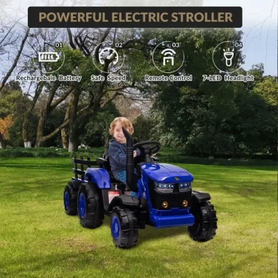 Kids Ride On Tractor, 12V Kids Ride On Toy Car with Remote Control, Electric Vehicles Toy with LED Headlights for Boys Girls 3-8, Gift for Kids image {5}